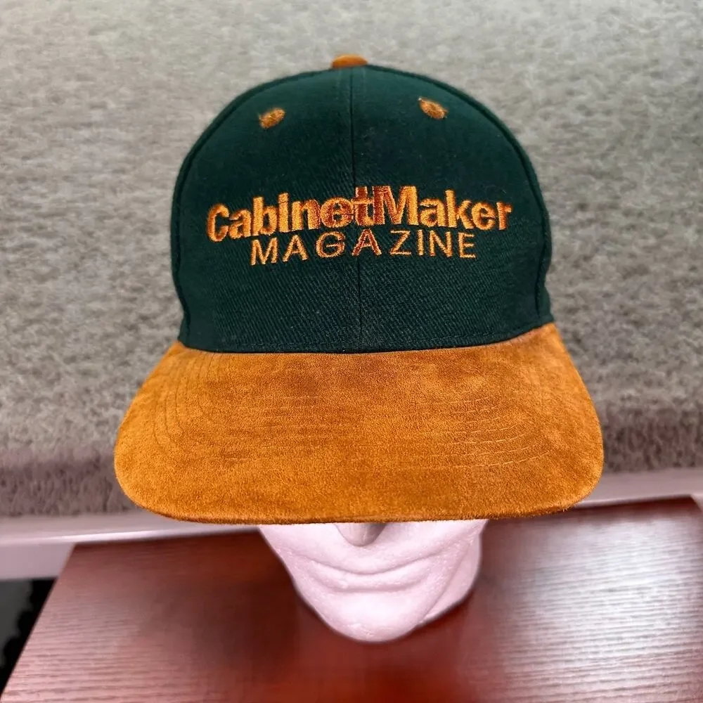 VINTAGE Cabinetmaker Magazine Hat Mens OS Green Suede Leather Brim Strapback - Picture 2 of 10